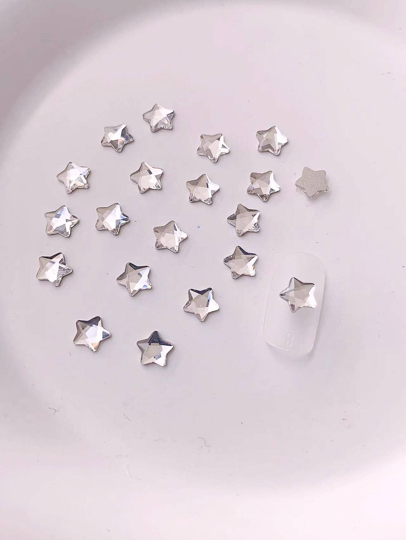 1包20顆扁底五角星形指甲鑽,指甲藝術裝飾品 - 無色 - 查看 1