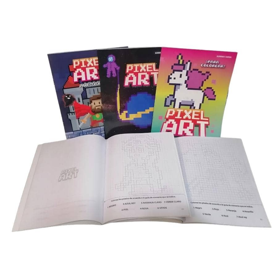 Set 10 Pixel Art Coloring Books For Children, Pixels Coloring Book With