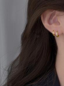 1雙時尚925純銀小箍釘狀首飾平滑耳朵骨扣飾帶經典適合女士女孩首飾類禮物 - 查看 3