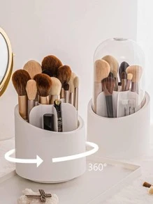 1pc Plastic Makeup Brush Storage Bucket, Minimalist Solid Color Rotatable Makeup Brush Storage Holder For Home - White - View 1