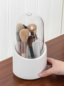 1pc Plastic Makeup Brush Storage Bucket, Minimalist Solid Color Rotatable Makeup Brush Storage Holder For Home - White - View 4