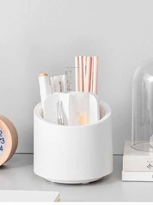 1pc Plastic Makeup Brush Storage Bucket, Minimalist Solid Color Rotatable Makeup Brush Storage Holder For Home - White - View 5