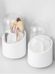 1pc Plastic Makeup Brush Storage Bucket, Minimalist Solid Color Rotatable Makeup Brush Storage Holder For Home - White - View 6