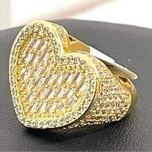 女式心形戒指手指爪鑲微密釘真銅嘻哈首飾 - 金色 - 查看 2