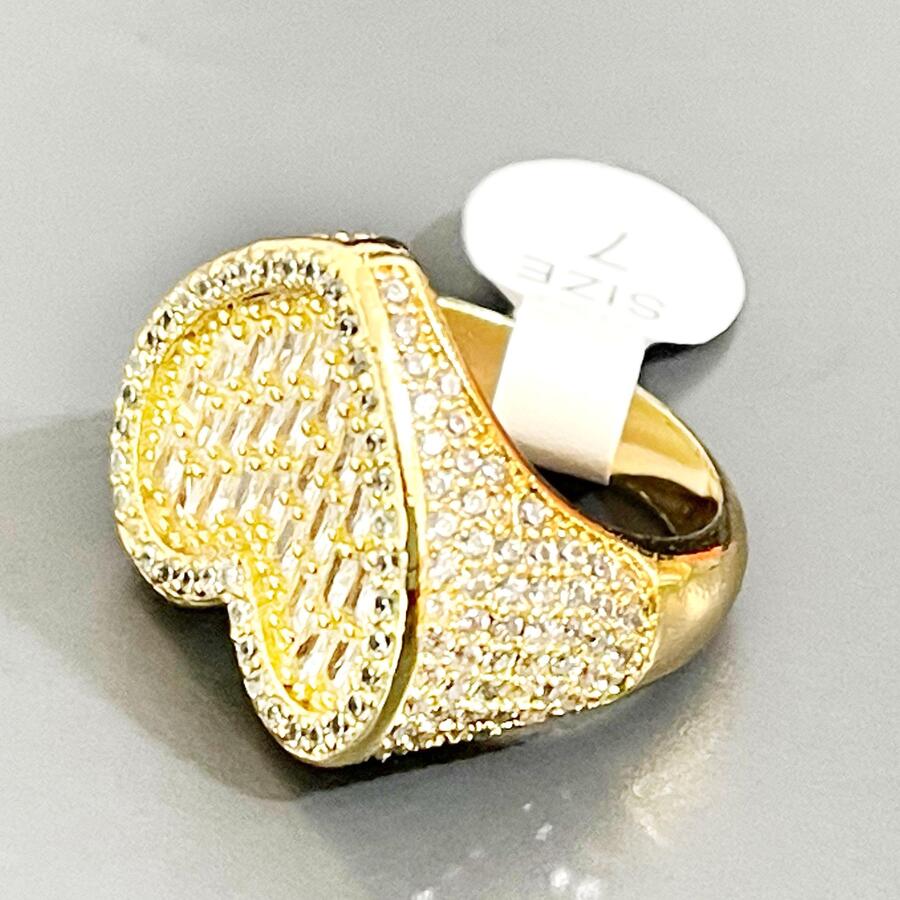 女式心形戒指手指爪鑲微密釘真銅嘻哈首飾 - 金色 - 查看 1