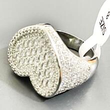 女士氣泡字巴芝愛心戒指,鑲嵌微鑲實心銅做的鑲嵌,熱門嘻哈風格珠寶 - 銀色 - 查看 1