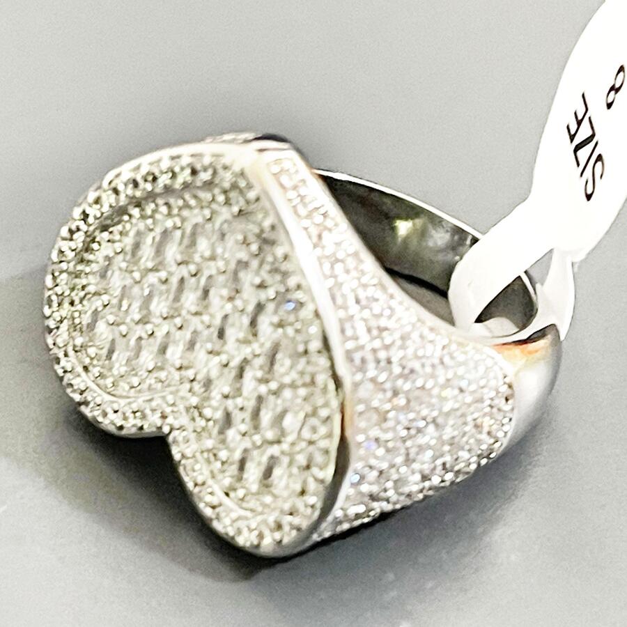 女士氣泡字巴芝愛心戒指,鑲嵌微鑲實心銅做的鑲嵌,熱門嘻哈風格珠寶 - 銀色 - 查看 1