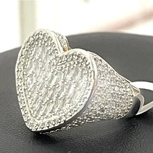 女士氣泡字巴芝愛心戒指,鑲嵌微鑲實心銅做的鑲嵌,熱門嘻哈風格珠寶 - 銀色 - 查看 2