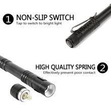 1只小型筆夾燈手電筒,帶3種照明模式,適用於戶外緊急情況 - 黑色 - 查看 3