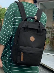 輕便商務休閒大容量經典背包字母貼花裝飾，單肩包背包書包適合旅行、學院、學校、戶外、運動適合青少年女大學生、菜鳥和白領，非常適合辦公室、學院、工作、商務、通勤, 戶外, 旅行, 郊遊 - 黑色 - 查看 2