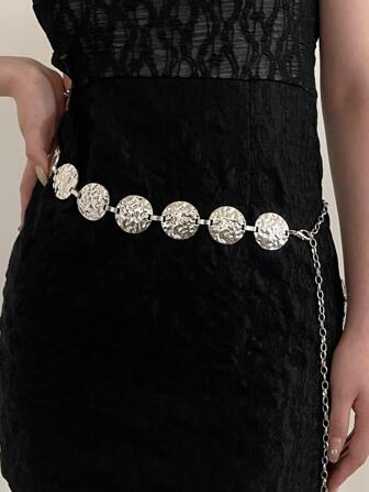 1入組女士圓形裝飾時尚鏈條腰帶適用於衣物裝飾