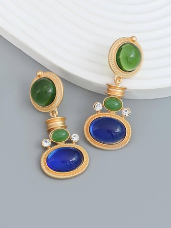 Pendientes largos geométricos con diseño de diamante de imitación