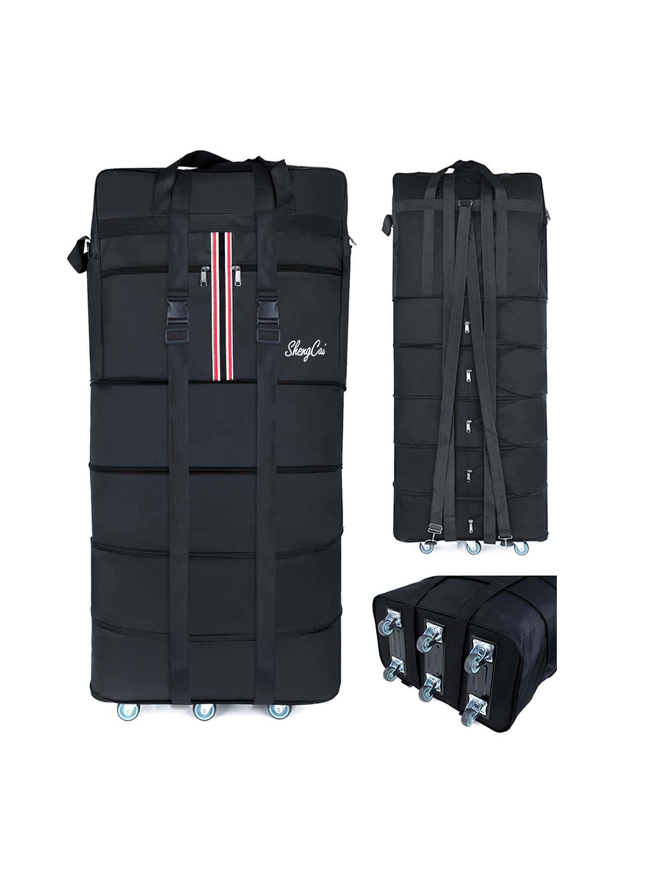 Folding 158 air checked in bag, travel bag, large capacity luggage bag, travel bag with wheels, four layer travel bag - Black - View 1