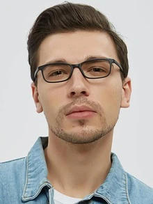 Hombres Gafas ligero rectángulo negro - Negro - Ver 2