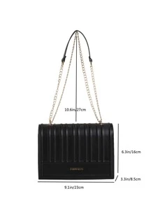 Letter Graphic Flap Chain Square Bag Small Minimalist - Black - View 2