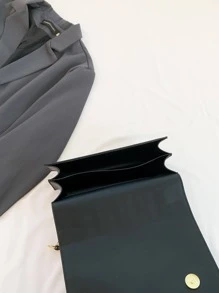 Letter Graphic Flap Chain Square Bag Small Minimalist - Black - View 5