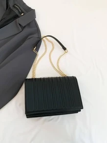 Letter Graphic Flap Chain Square Bag Small Minimalist - Black - View 4