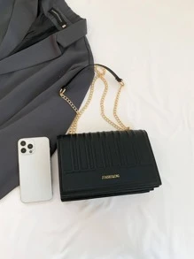 Letter Graphic Flap Chain Square Bag Small Minimalist - Black - View 3