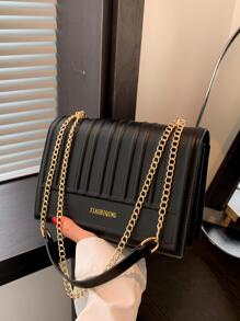 Letter Graphic Flap Chain Square Bag Small Minimalist - Black - View 1