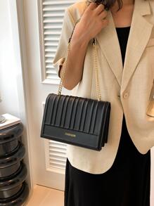 Letter Graphic Flap Chain Square Bag Small Minimalist - Black - View 7