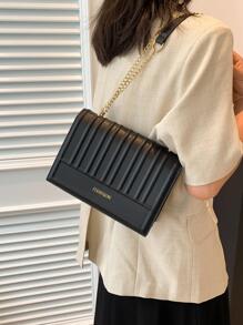 Letter Graphic Flap Chain Square Bag Small Minimalist - Black - View 8