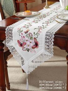 100% 涤纶闪亮金属面料精致水溶性刺绣镂空蕾丝流苏刺绣桌布，情人节厨房餐桌旗，家居装饰，室内室外，派对婚礼，尺寸：1 件桌旗 - 彩色 - 查看 2