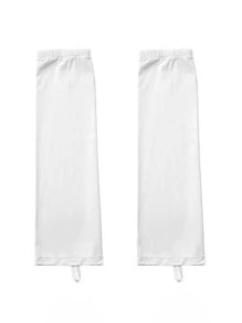 1雙女性簡約風&時尚冰絲防曬袖套帶傘狀袖口,覆蓋 - 白色 - 查看 3