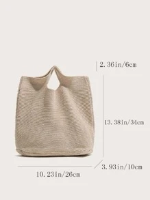 女士復古針織單肩包,大容量滌綸手提包帶雙把手辦公和旅行 - 杏色 - 查看 7