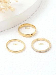 Bộ 3 Nhẫn Nữ Inox 4mm Thời Trang Đính Kim Cương Giả - Vàng - Xem 3