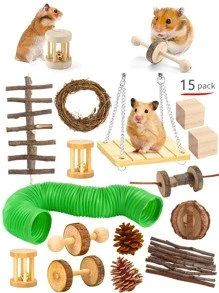 15pcs Wooden Hamster Toy Set For Small Animal For Play - Multicolor - View 1