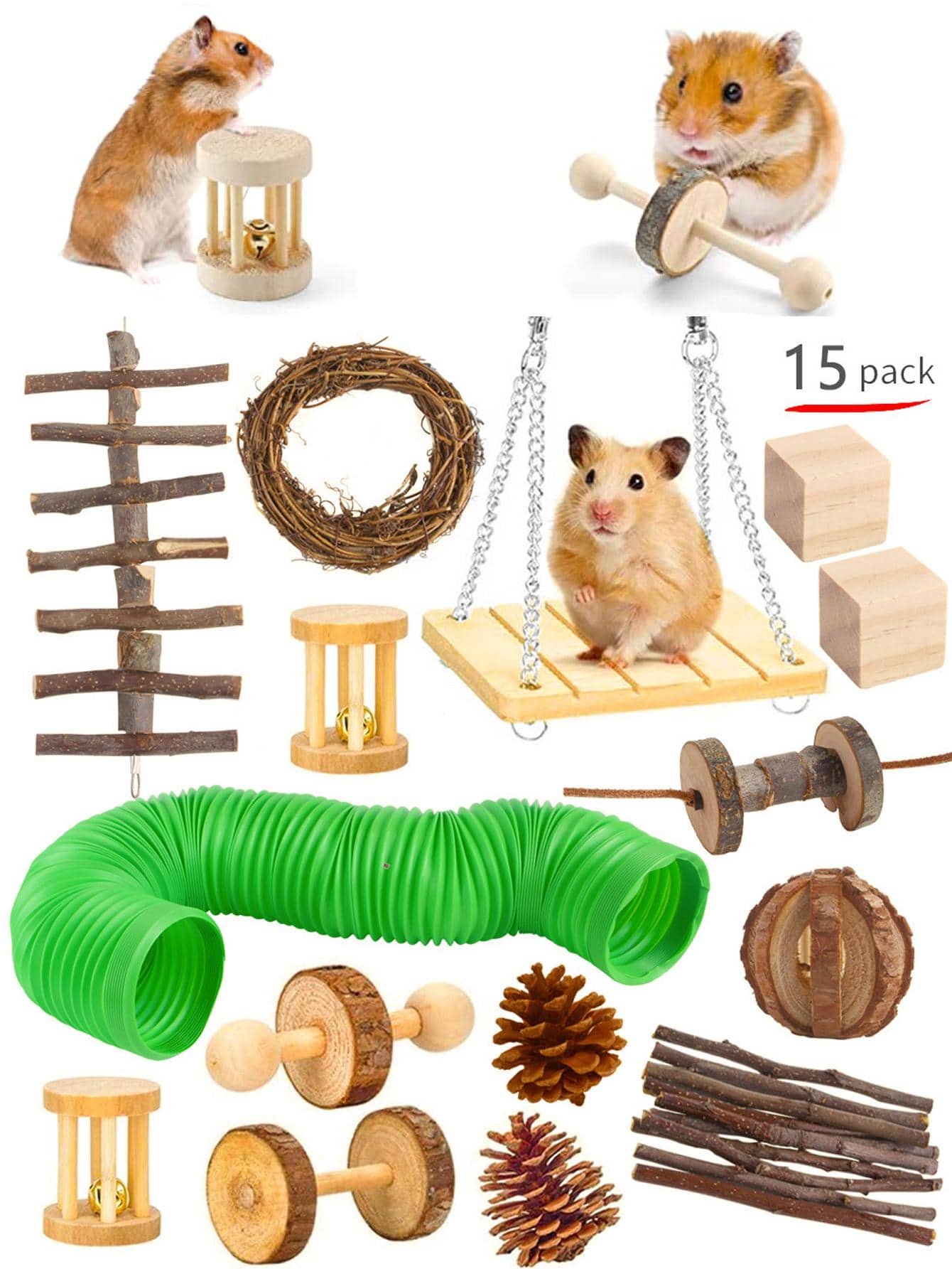 15pcs Wooden Hamster Toy Set For Small Animal For Play - Multicolor - View 1