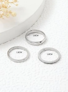 Set of 3 Stylish Stainless Steel 4mm Women's Rings with Rhinestones Gift - Silver - View 3