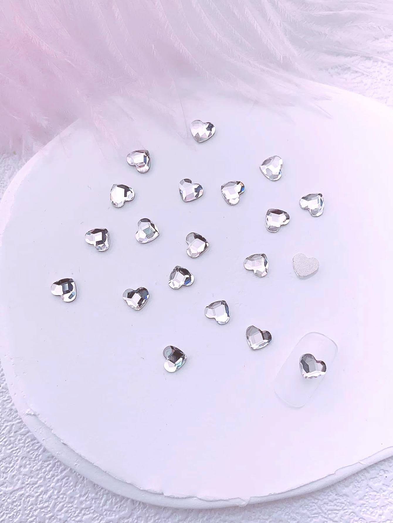 3D Thiết Kế Hình Trái Tim Trang Trí Móng Tay, 20 Chiếc Pha Lê Thủy Tinh Hình Tình Yêu Móng Tay Nghệ Thuật Quyến Rũ Lưng Phẳng Kim Cương Giả Làm Móng Tay Trang Trí - Trong sáng - Xem 1