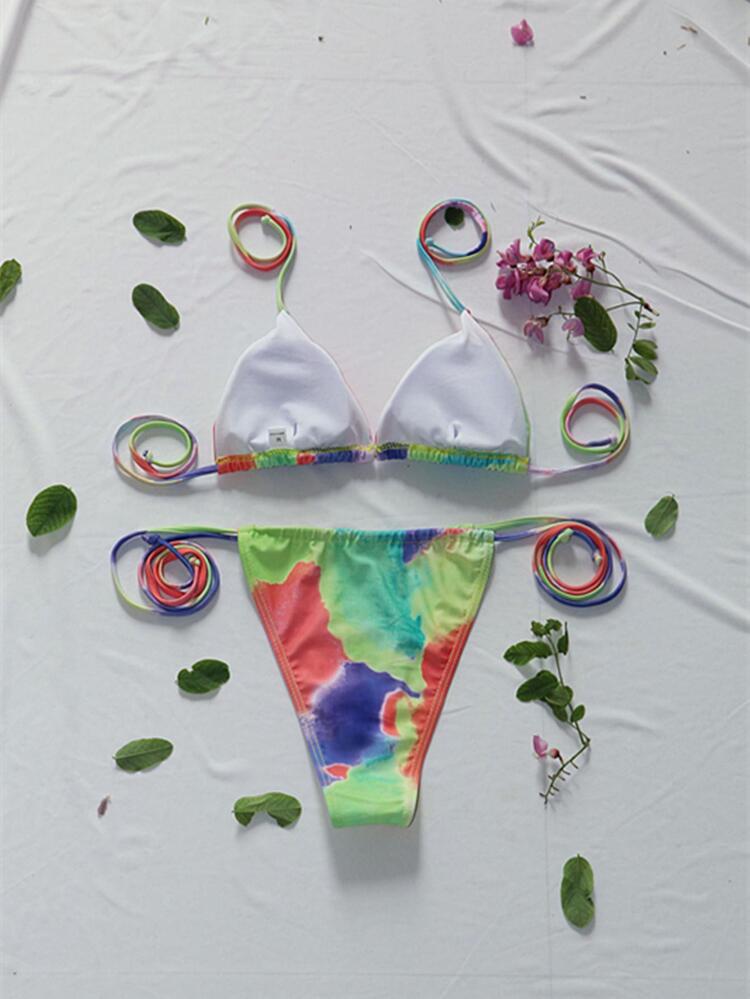 Tie Dye Bikini Set For Summer Beach With Cover Up Set - Multicolor - View 2