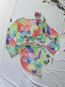 Tie Dye Bikini Set For Summer Beach With Cover Up Set - Multicolor - View 3