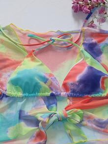 Tie Dye Bikini Set For Summer Beach With Cover Up Set - Multicolor - View 4