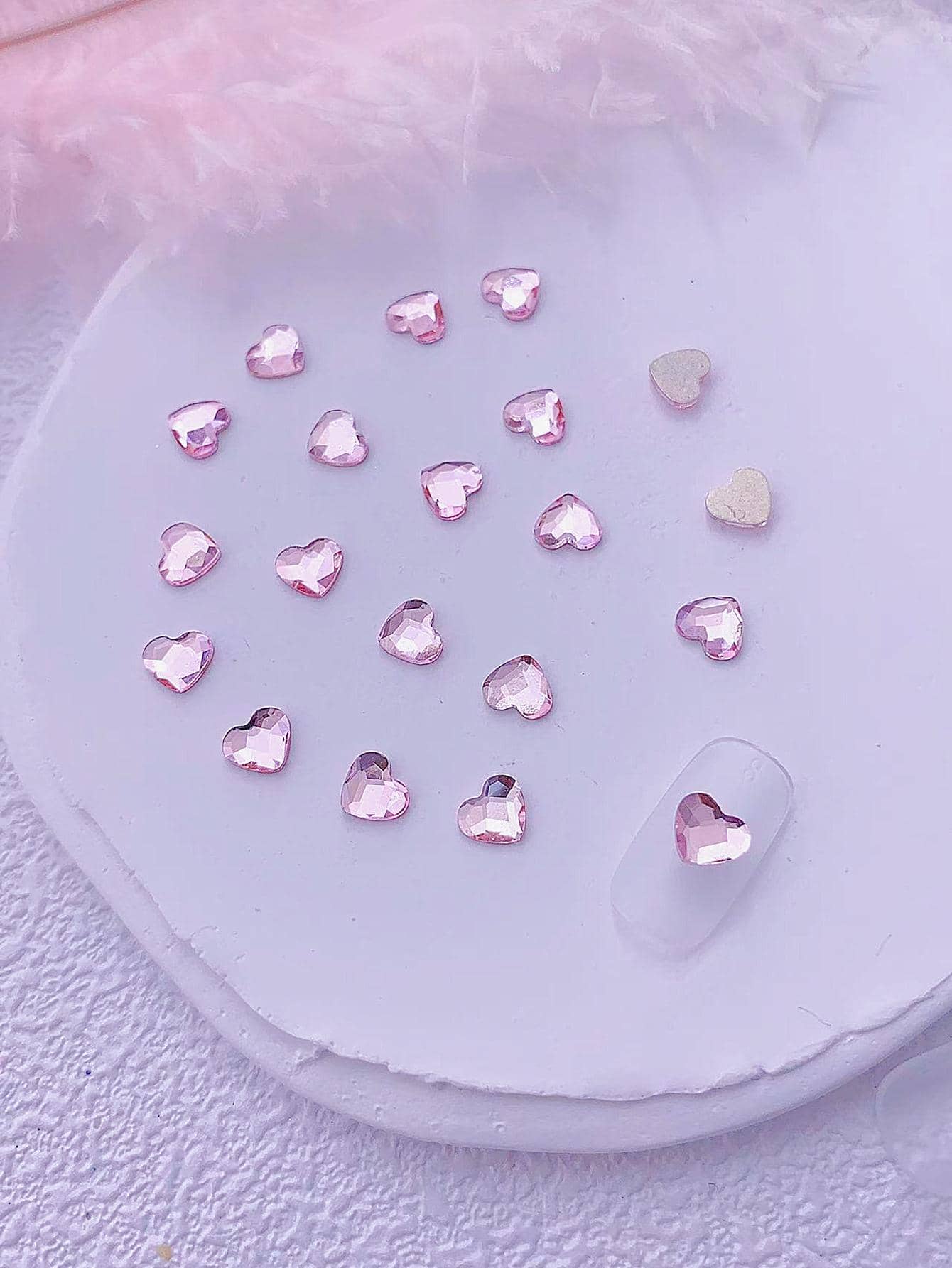 1bag 20pcs Flat Bottom Heart Diamond Nail Decoration For Nail Art - Pink - View 1