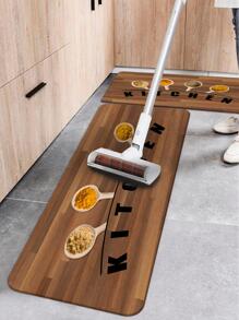 1入組調味料和字母圖形防滑廚房地毯，廚房用滌綸廚房墊 - 彩色 - 查看 4