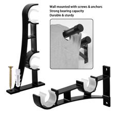 2 Pcs Curtain Rod Brackets Set Double Curtain Rod Holder Hooks Heavy Duty Curtain Pole Bracket Holders Metal Curtain Rod Support with Screw for Curtain Poles Wall Clothes Rod Black, Hold Up to 50kg - Black - View 5