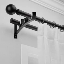 2 Pcs Curtain Rod Brackets Set Double Curtain Rod Holder Hooks Heavy Duty Curtain Pole Bracket Holders Metal Curtain Rod Support with Screw for Curtain Poles Wall Clothes Rod Black, Hold Up to 50kg - Black - View 6