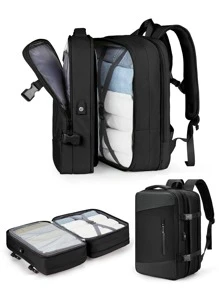 Floless 40L Expandable Travel Backpack, Large Capacity Business Travel Bag With USB Charging Port And Anti-Theft Pocket, 17" Waterproof Laptop Backpack, Christmas/Valentine's Day/Camping/Gym/Beach Bag, Notebook Sleeve, Vacation Bag, Black