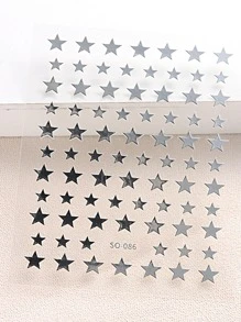 FULL BEAUTY 2 piezas Calcomanías decorativas de uñas en forma de estrella asimétrica de color plateado metálico, DIY