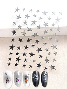 FULL BEAUTY 2 piezas Calcomanías decorativas de uñas en forma de estrella asimétrica de color plateado metálico, DIY
