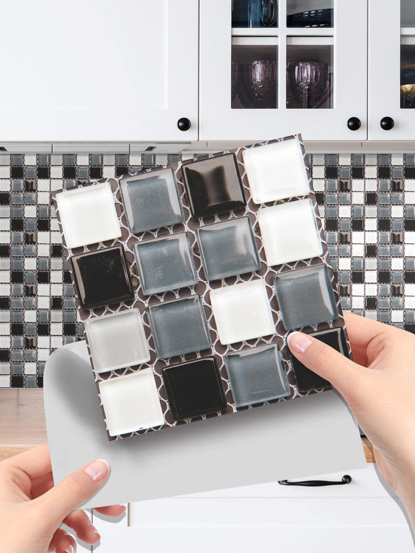 10 piezas/set Papel mural PVC muro azulejo moderno mosaico patrón para casa - Multicolor - Ver 1