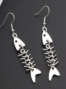Pendientes largos hueso de pescado - Plateado - Ver 2