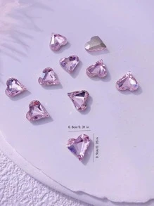 10个小巧心形指甲装饰，玻璃水钻，DIY，心形指甲装饰，适合约会、情人节、母亲节美甲产品美甲配件指甲饰指甲宝石 - 粉色 - 查看 2
