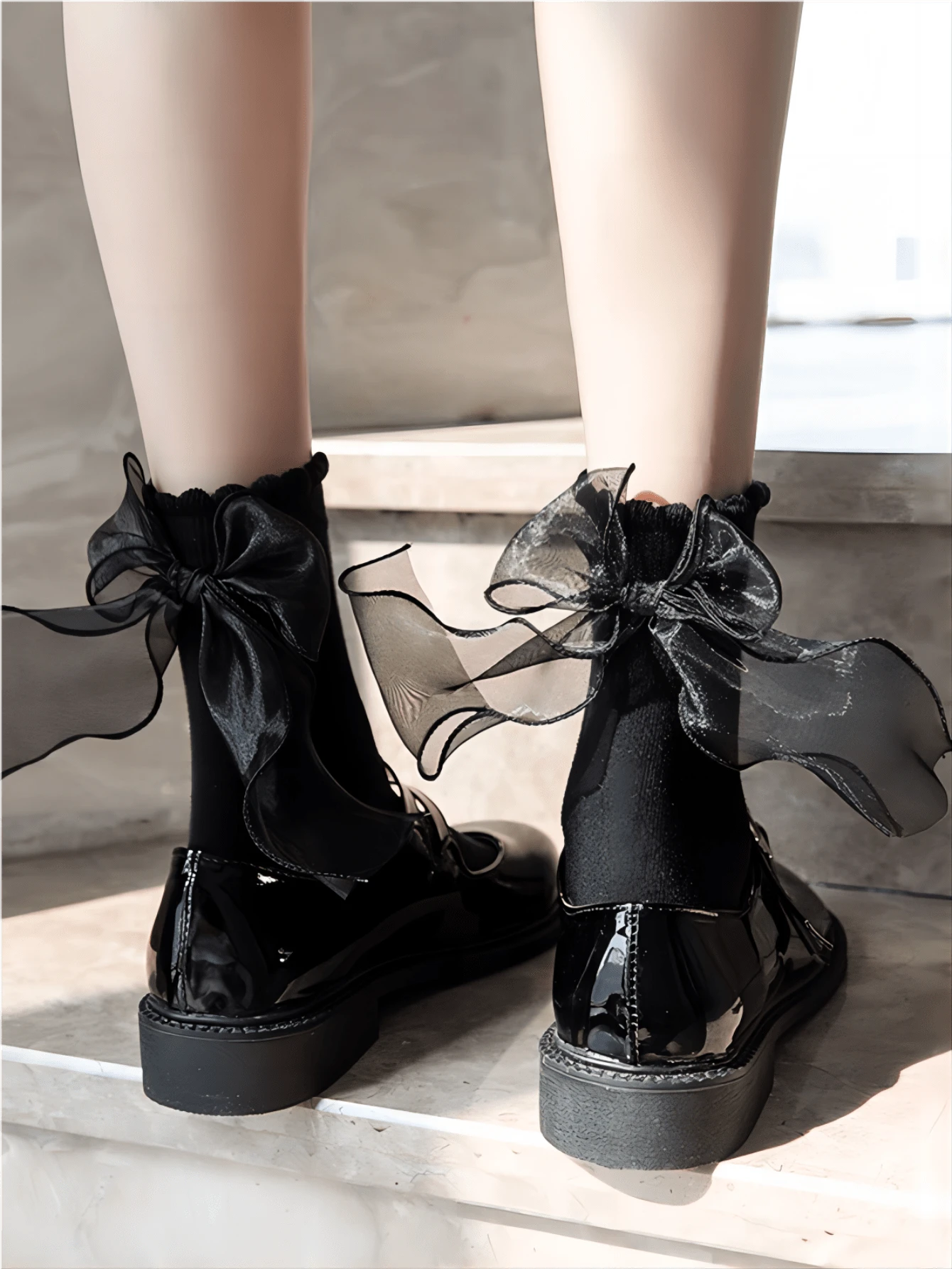 Đôi Tất Nữ Màu Đen Trang Trí Nơ Thời Trang Cho Cuộc Sống Hàng Ngày - màu đen - Xem 1