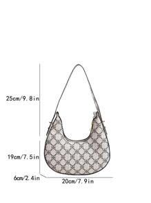Mini Hobo Bag Clover Pattern Zipper Adjustable Strap PU Fashionable - White - View 8