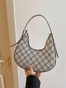 Mini Hobo Bag Clover Pattern Zipper Adjustable Strap PU Fashionable - White - View 2