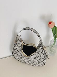Mini Hobo Bag Clover Pattern Zipper Adjustable Strap PU Fashionable - White - View 6
